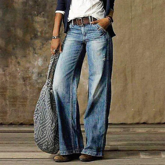 Damen-Jeans mit hoher Taille und weitem Bein