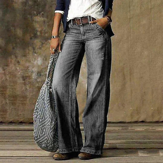Damen-Jeans mit hoher Taille und weitem Bein
