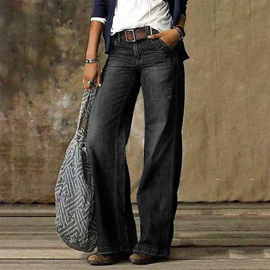 Damen-Jeans mit hoher Taille und weitem Bein