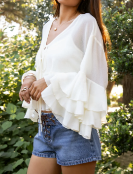V-Ausschnitt-Bluse aus transparenter Chiffon – mit Stufenrüschen
