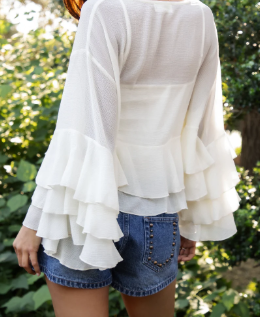 V-Ausschnitt-Bluse aus transparenter Chiffon – mit Stufenrüschen