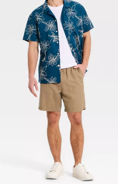 Herren Kurzarm Hemd mit floraler Stickerei und Camp-Kragen